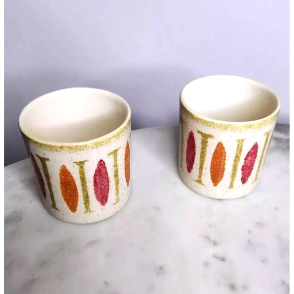 Red Wing Pottery PEPE Set 2 MCM Coffee Mugs Hand Painted Mid Century Modern Geo - Picture 2 of 8